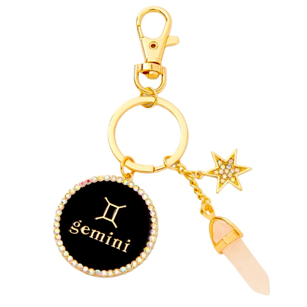 Gold Mystical Gem Zodiac Keychain - Gemini - NWT